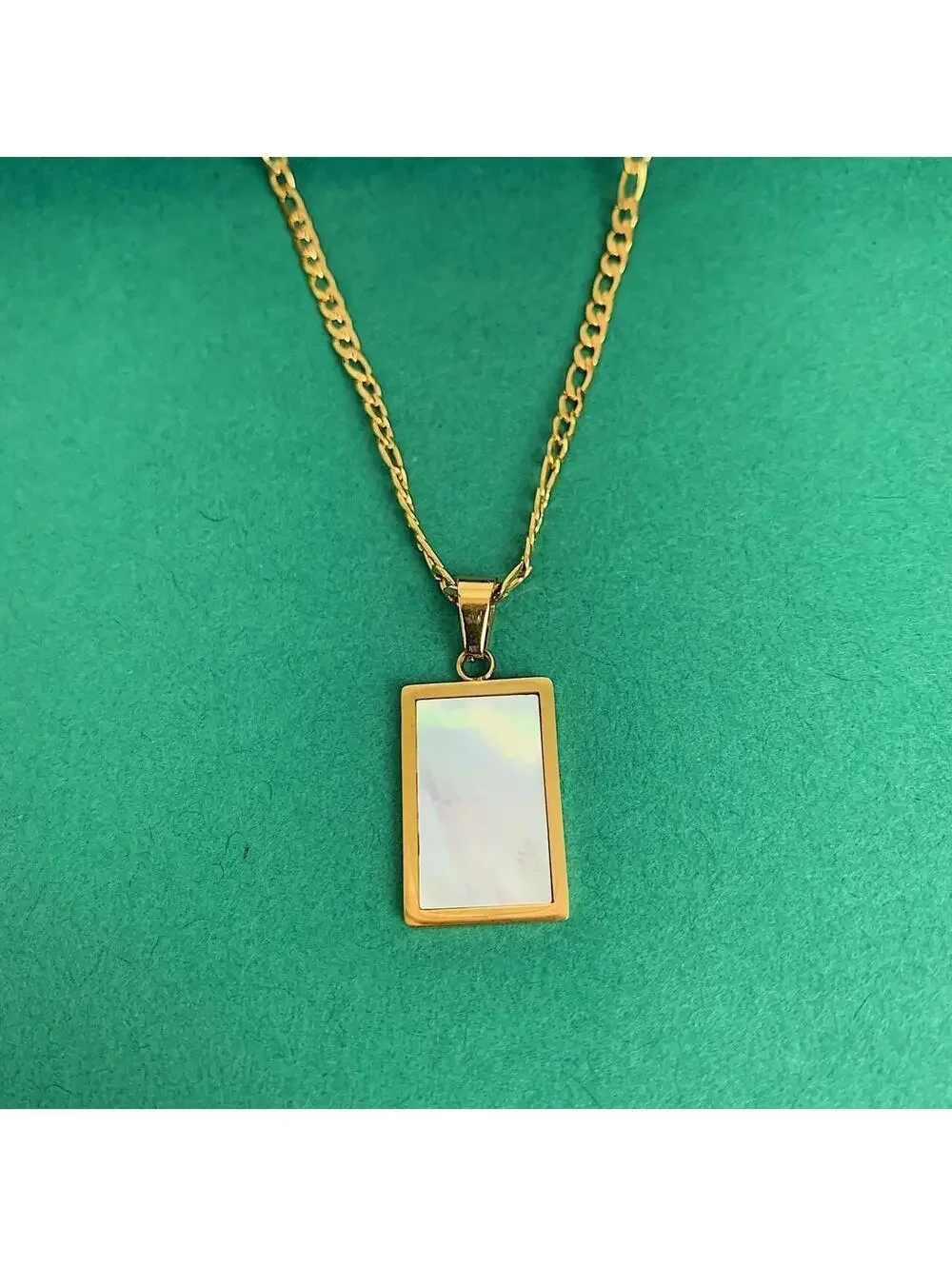 Stainless steel y2k 2000s style Big Square Opal Pendant Gold necklace